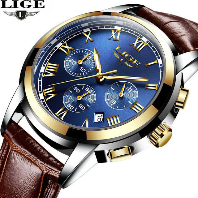 Lige Casual Fashion Trend Business Waterproof Belt Watch | Men's Multi-Function Luminous Watch.