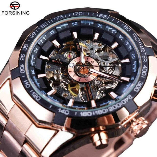 Silver Stainless Steel Waterproof Mens Skeleton Watches Top Brand Luxury Transparent Mechanical Male Wrist Watch.