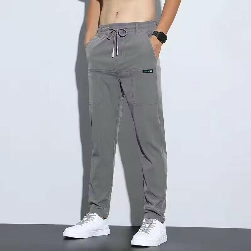 Thin ice silk pants for men, business men, casual pants, trendy straight leg loose sports pants.