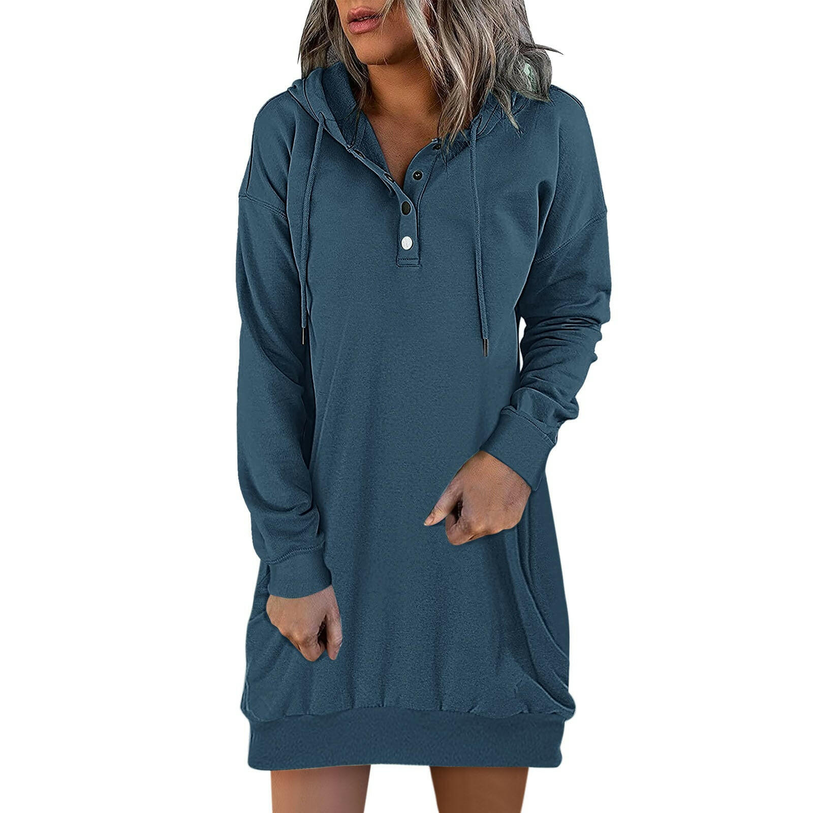 Fashion Women's Solid Color Mid-Length Hooded Sweatshirt.