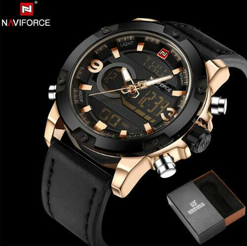 NAVIFORCE Leather Quartz Watch Men's Sport Wristwatch.