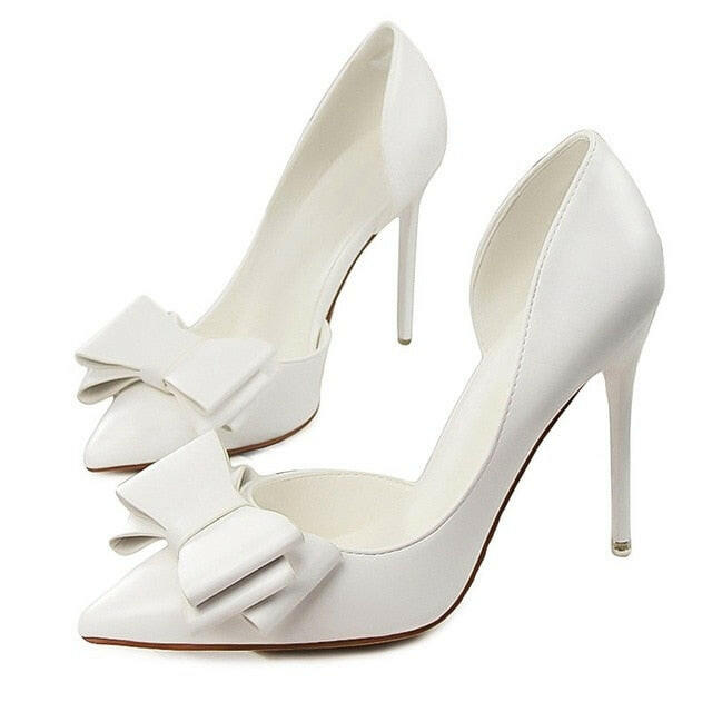 Fashion delicate sweet bowknot high heel shoes side hollow pointed Stiletto Heels Shoes women pumps.