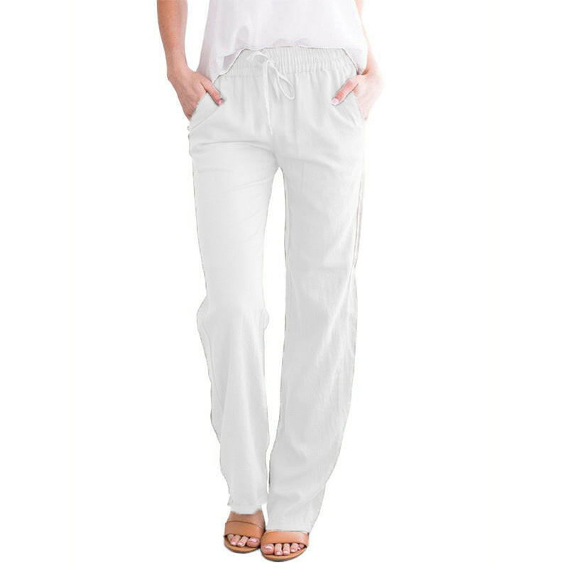 European & American Women's Solid Color Drawstring Loose Wide-Leg Pants.