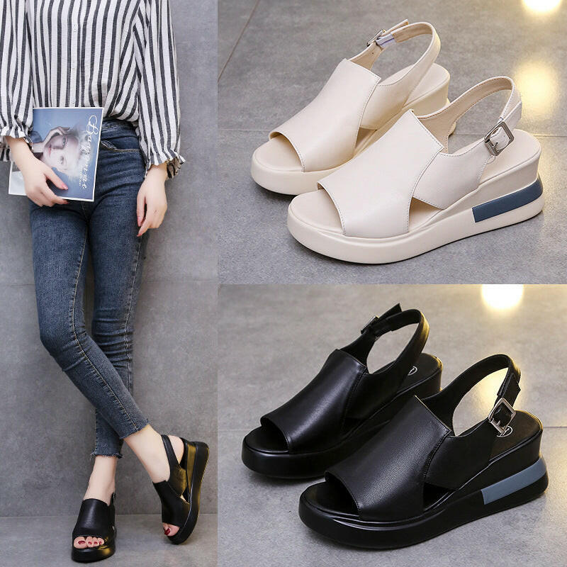 Muffin Thick Bottom Wedge Sandals Women's Summer Wear Back Empty Buckle Sandals And Slippers Large Size High-Heeled Sandals.