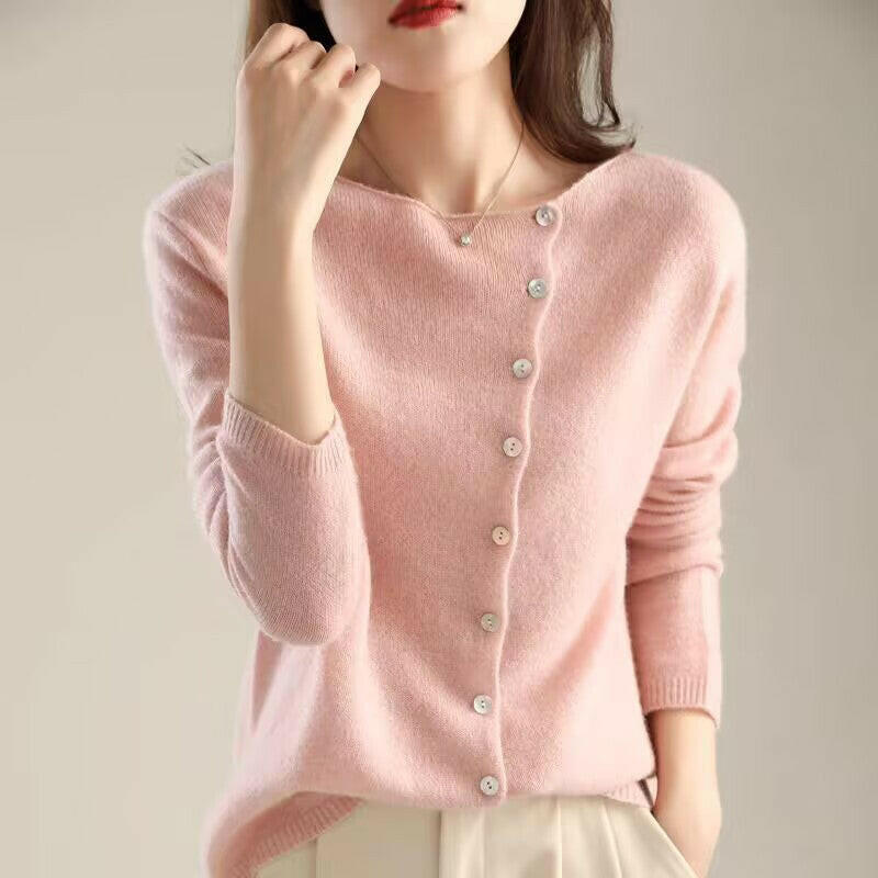 French Retro Round Neck Cashmere Knitted Cardigan – Elegant Autumn Casual Top.