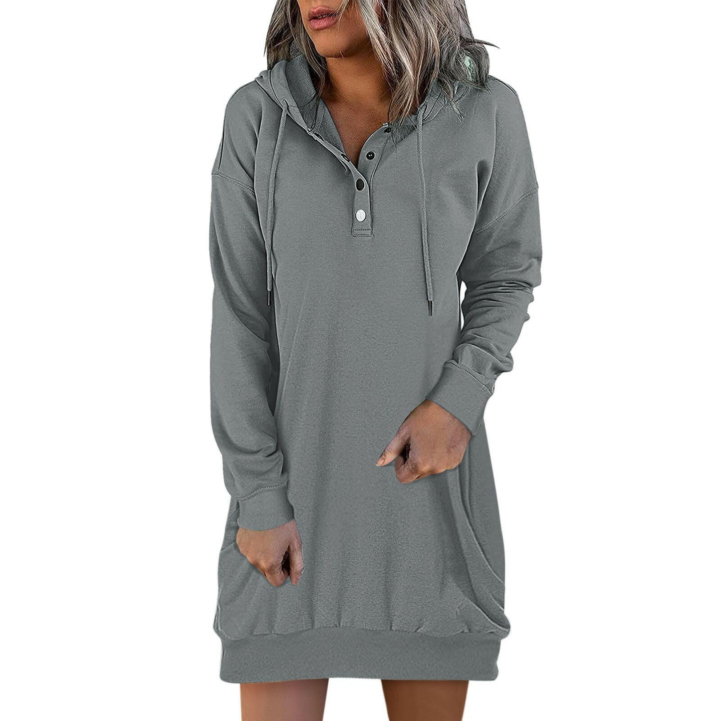 Fashion Women's Solid Color Mid-Length Hooded Sweatshirt.