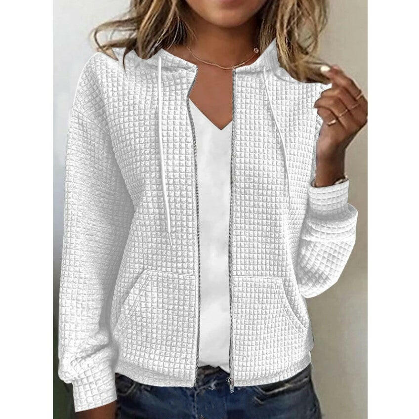 Women's European & American Zipper Hooded Cardigan Sweatshirt Jacket – Casual & Stylish Outerwear.