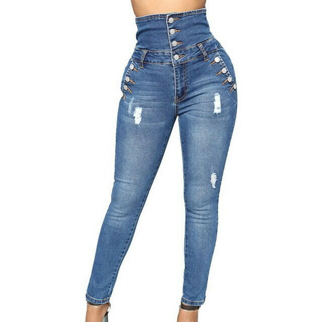 Women's High Waist Elastic Skinny Denim Pants.