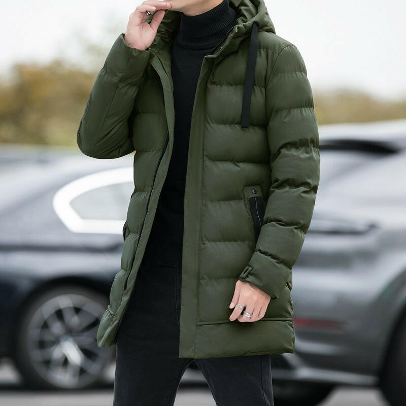 Loose Men's Medium-to-Long Thick Warm Casual Fashion Cotton Jacket – Hooded Cotton Jacket for Men.