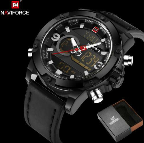 NAVIFORCE Leather Quartz Watch Men's Sport Wristwatch.