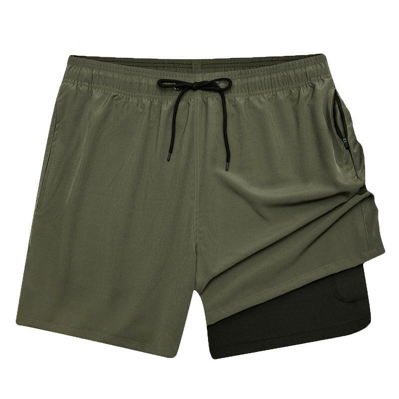 Men's 2-in-1 Beach Swimming Shorts with Zipper Pockets.