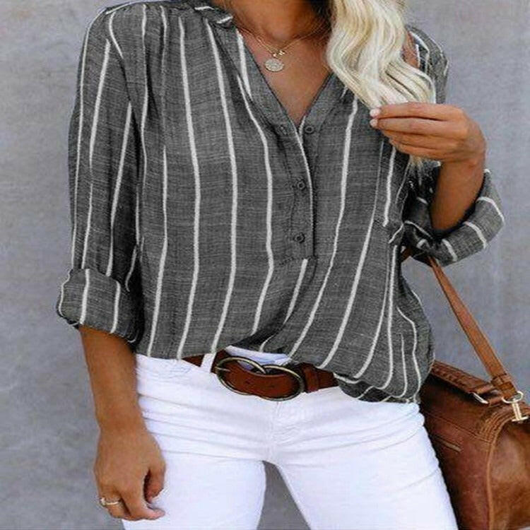 Minimalist and fashionable printed striped shirt for foreign trade shirts for women.