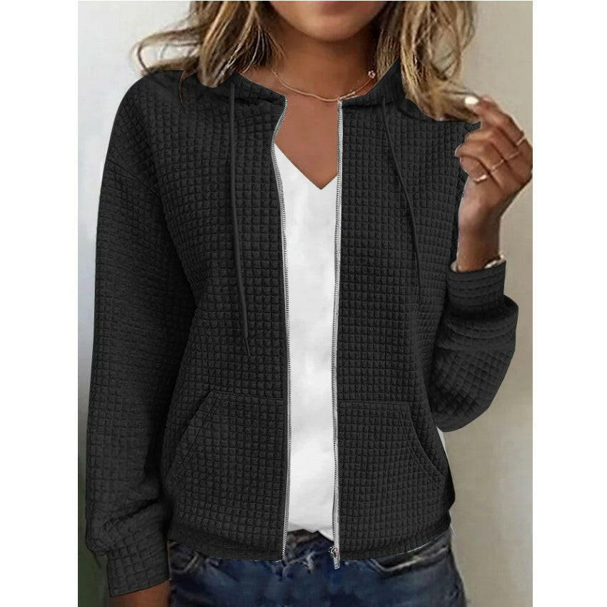 Women's European & American Zipper Hooded Cardigan Sweatshirt Jacket – Casual & Stylish Outerwear.