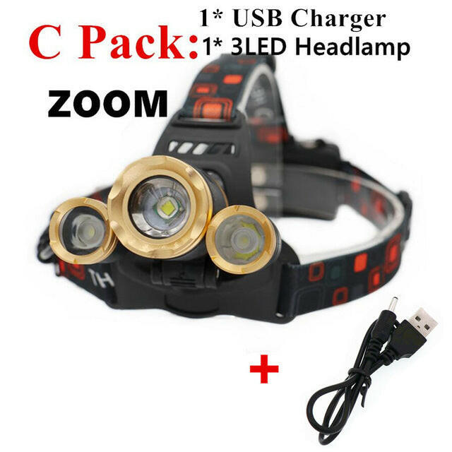 15000Lm XM-T6x3 LED Headlight ZOOM Flashlight Torch Camping Fishing Headlamp lantern Use 2*18650 battery / AC/Car/Usb/ charging.