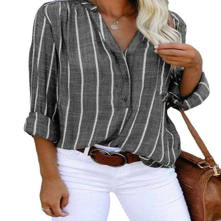 Minimalist and fashionable printed striped shirt for foreign trade shirts for women.