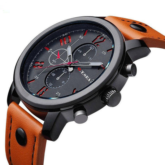 O.T.SEA Fashion Watches for Men - Casual Military Sports Quartz Analog Wrist Watch, Orange Leather Strap.