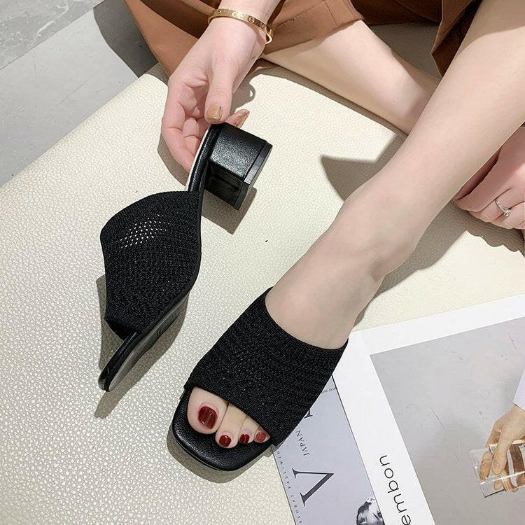 Mid Heel Sandals and Slippers for Women's Summer New Korean Edition Flying Weave Outerwear Fashion Women's Sandals and Slippers.