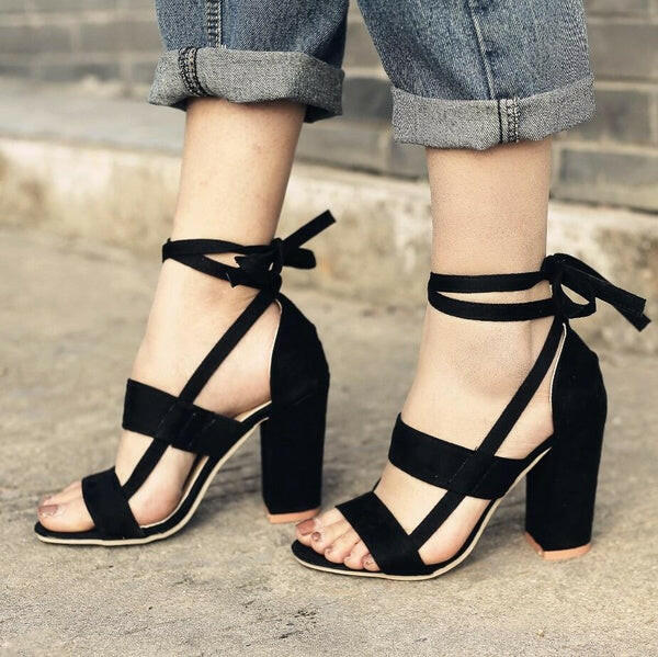 Cross Strap High Heel Thick Heel Plus Size women Shoes Sandals.