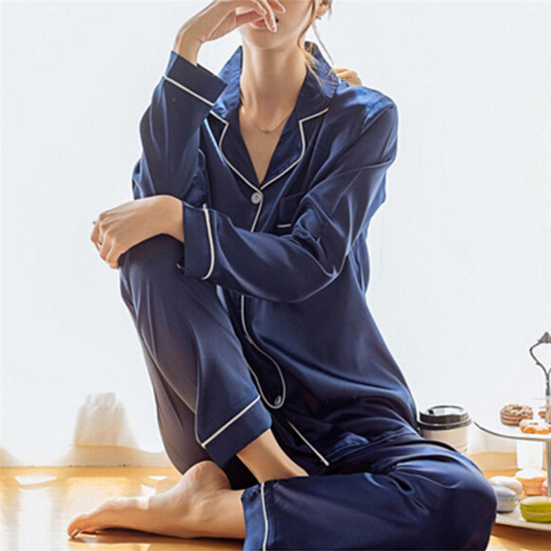 2-Piece Silk Satin Loungewear Pajama Set for Women.