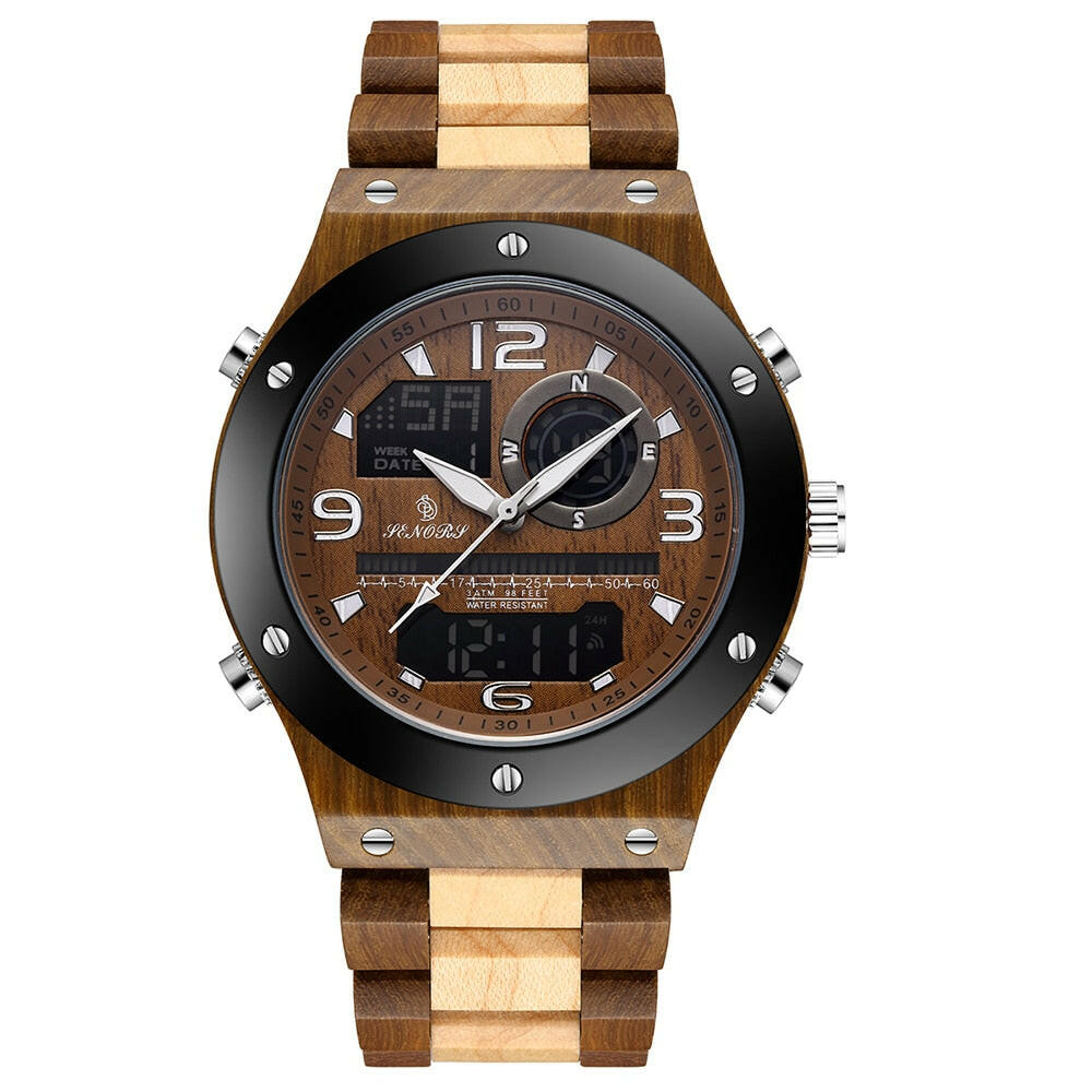 Senor Digital Watch Wood Watch Men Military Sport Wristwatch Mens Quartz Watches Top Brand Luxury Wooden Watch Male Relogio.