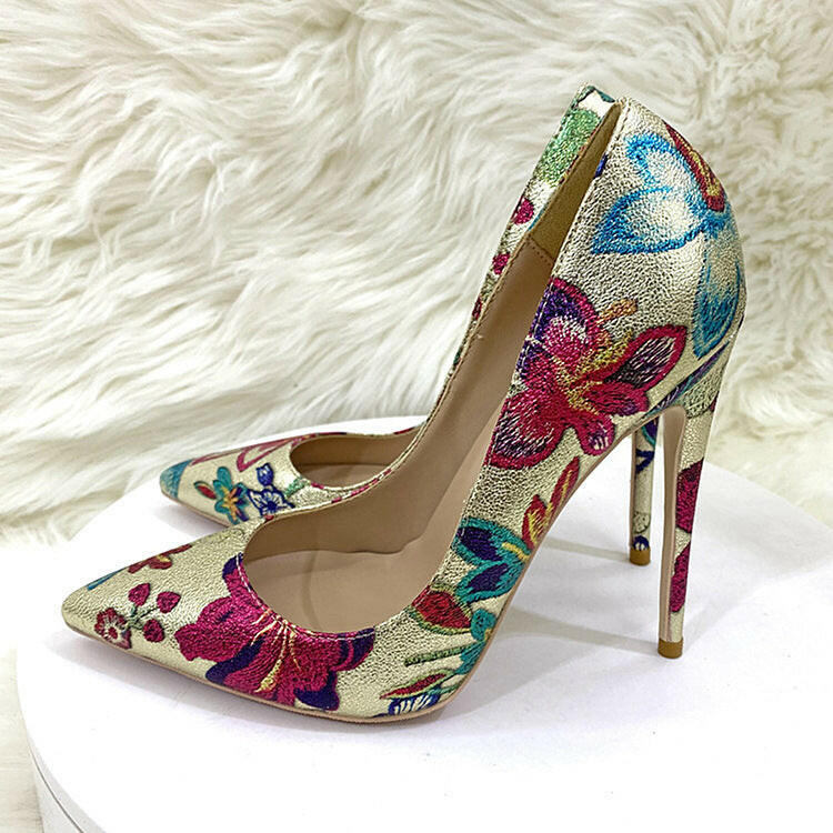 Gold Embroidered Graffiti High Heel Shoes.