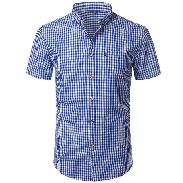 Small Plaid Shirt Men Summer Short Sleeve Cotton Mens Dress Shirts Casual Button Down Men's Shirt.