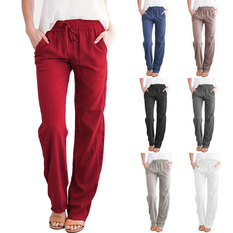 European & American Women's Solid Color Drawstring Loose Wide-Leg Pants.