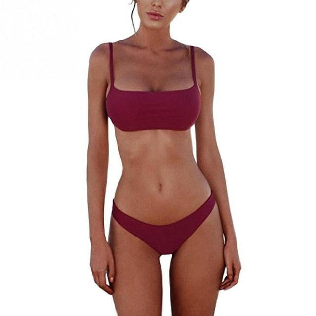 Summer Women Solid Bikini Set Push-up UnPadded Bra Swimsuit Swimwear Triangle Bather Suit Swimming Suit Biquini.