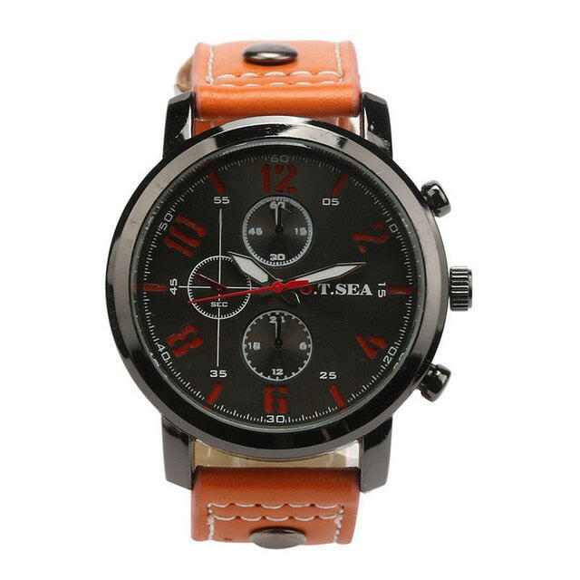 O.T.SEA Fashion Watches for Men - Casual Military Sports Quartz Analog Wrist Watch, Orange Leather Strap.