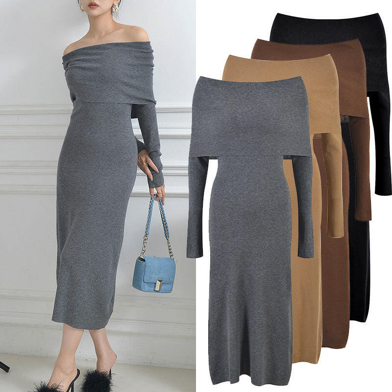 Knitted Dress for Women Autumn Winter Elegant Long Sleeve Sweater Dresses Korean Fashion Vestidos Midi.