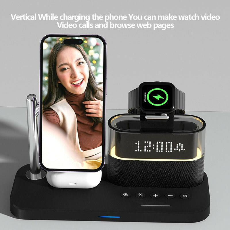 Magnetic 3-in-1 Wireless Charger with Clock – Fast Charging for Apple iPhone, Apple Watch & AirPods.