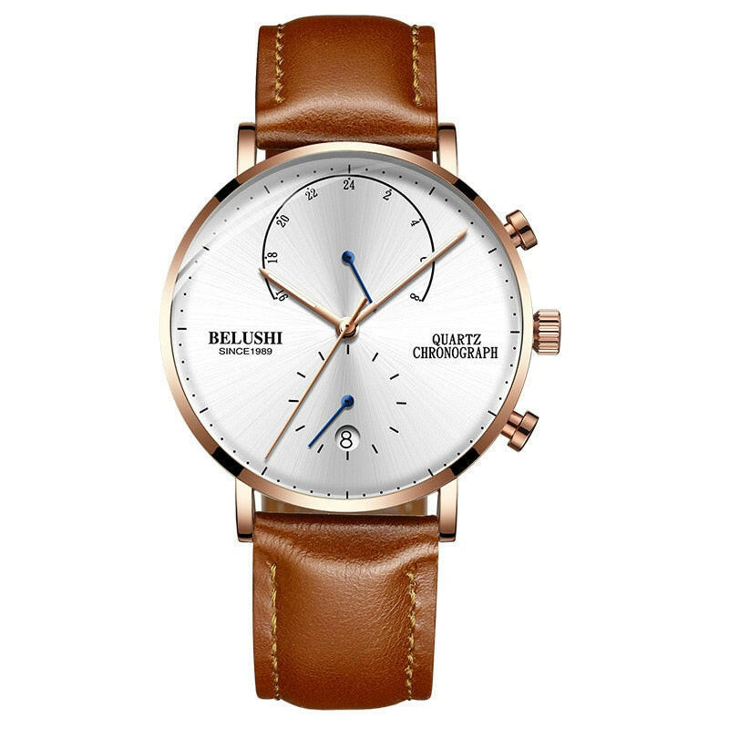 Quartz Watch Men Watches Modern Chronograph Men Watch Leather Strap Watches Man Imitation Luxury Belushi 537 Men'S Sports Watch.