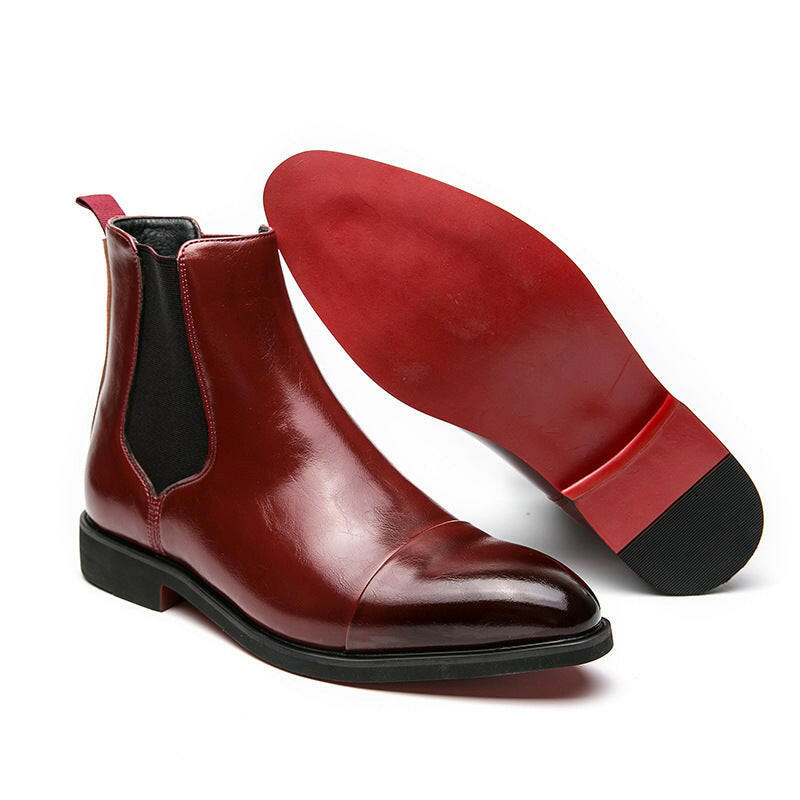 Men’s Pointed Toe High-Top Leather Boots – Red Sole Martin Boots, European & American Style.