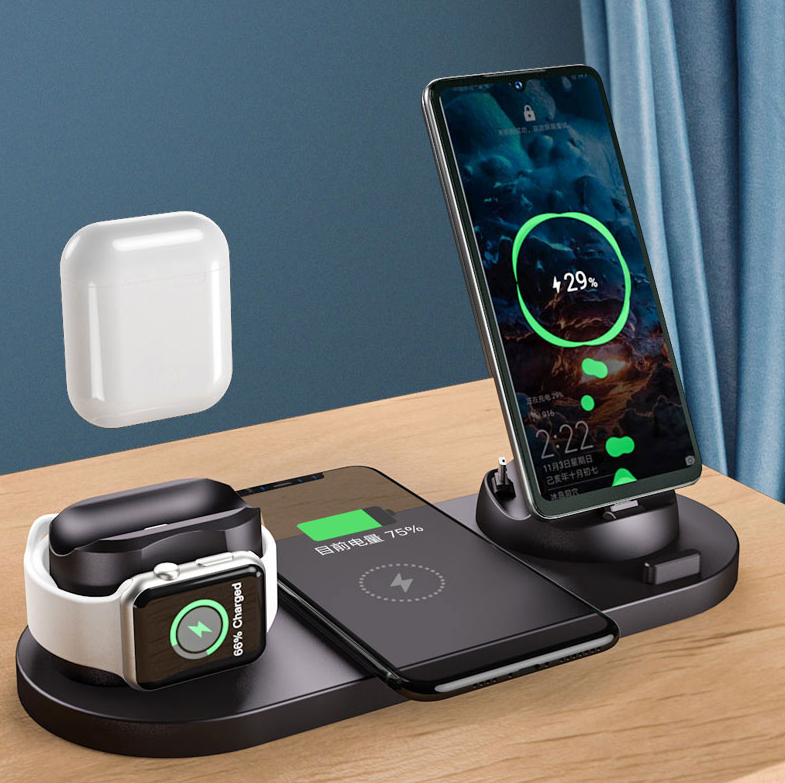 6-in-1 Wireless Charger – Multi-Device Charging Dock with USB Wiring.