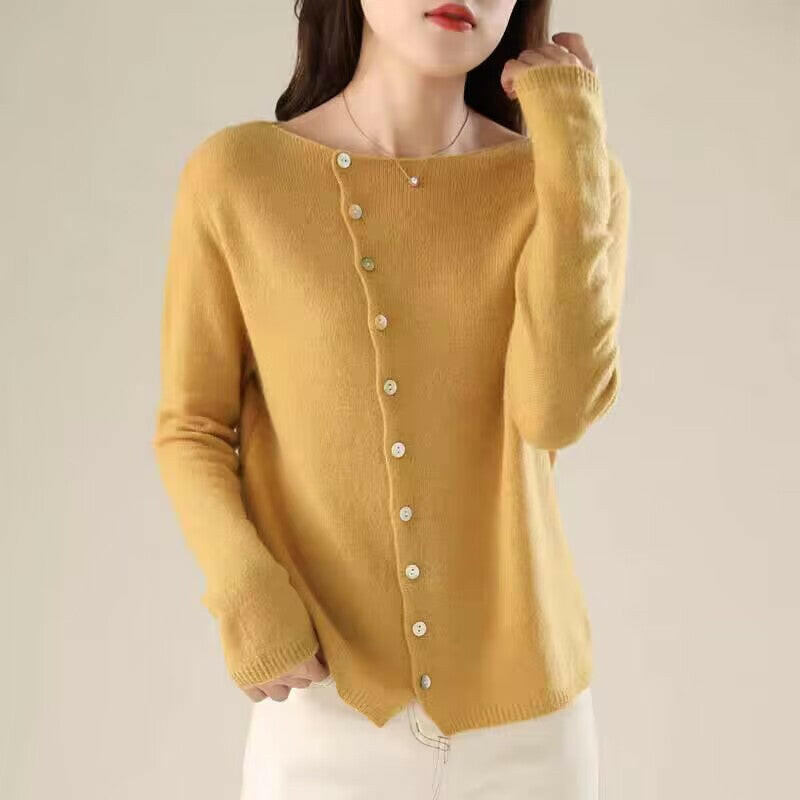 French Retro Round Neck Cashmere Knitted Cardigan – Elegant Autumn Casual Top.