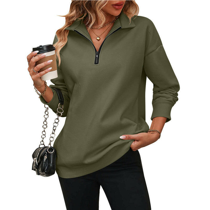 Autumn & Winter Half-Zip Long-Sleeved Sweatshirt – Loose Fit for Women.