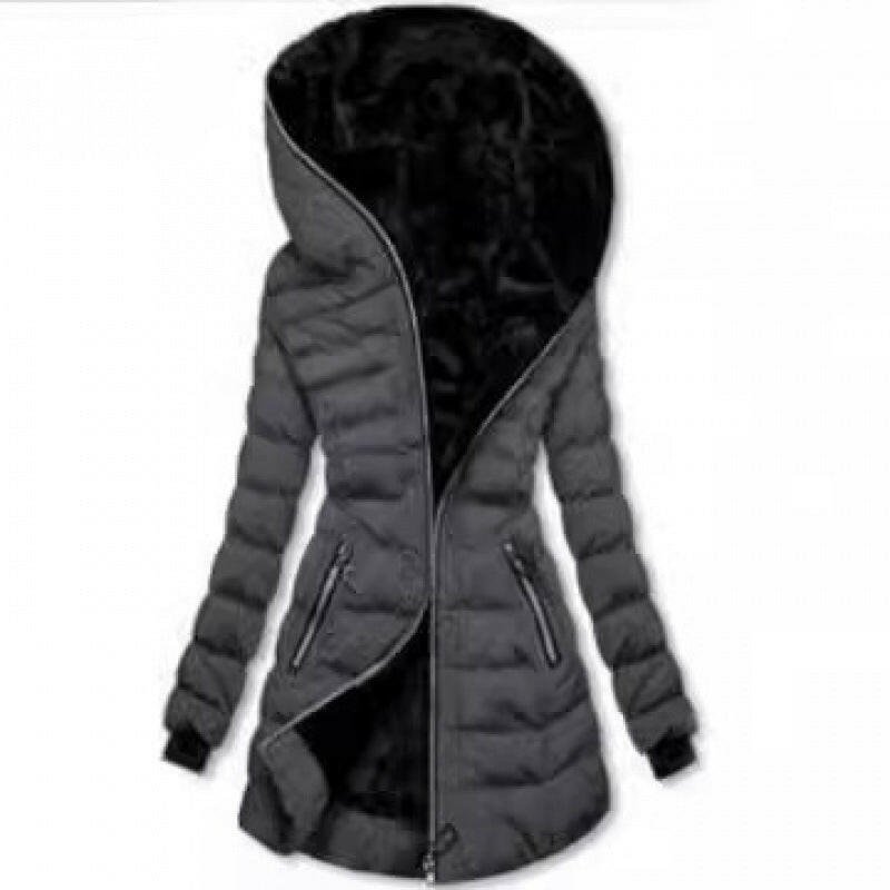 Women's Hooded Long-Sleeve Plush Cotton Winter Jacket – Warm & Cozy Mid-to-Long Length Coat.