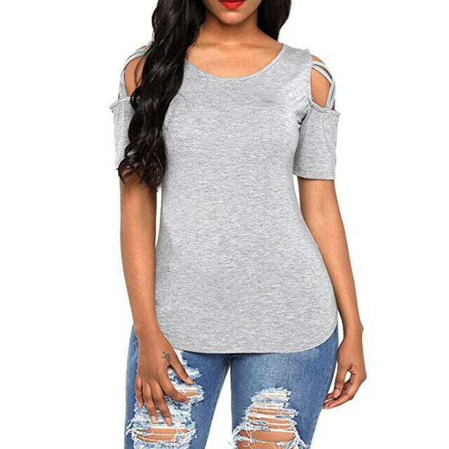 Women's Loose Strappy Cold Shoulder Top - Casual Summer T-Shirt.