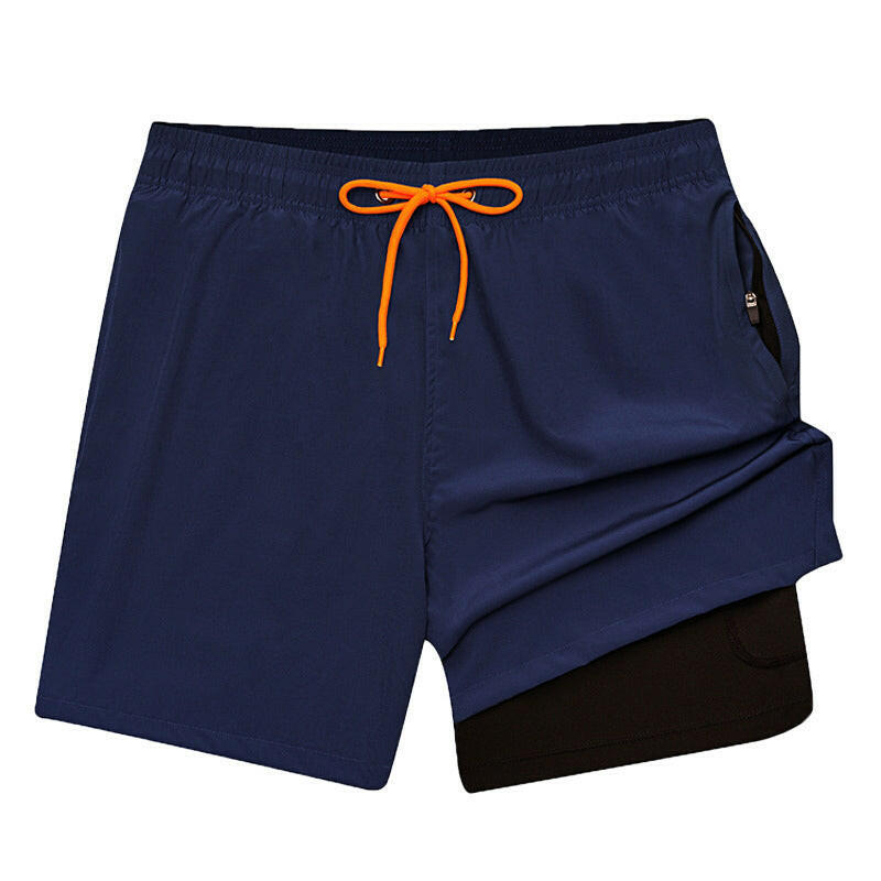 Men's 2-in-1 Beach Swimming Shorts with Zipper Pockets.