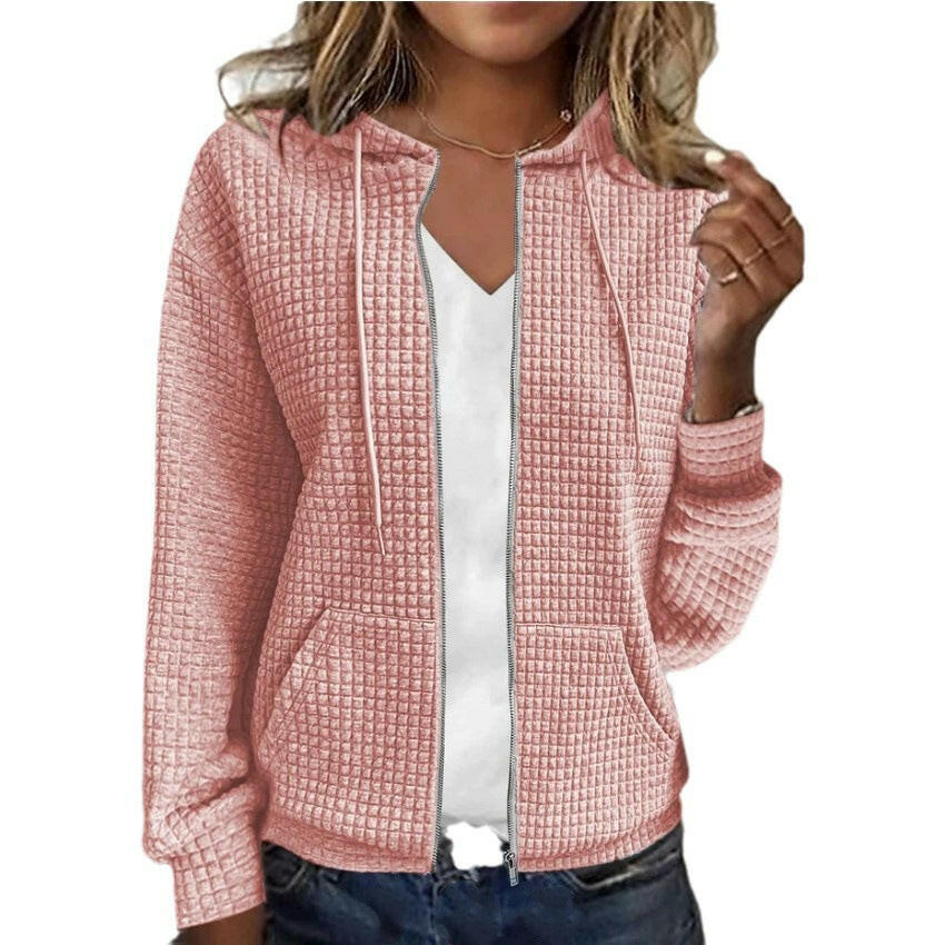 Women's European & American Zipper Hooded Cardigan Sweatshirt Jacket – Casual & Stylish Outerwear.