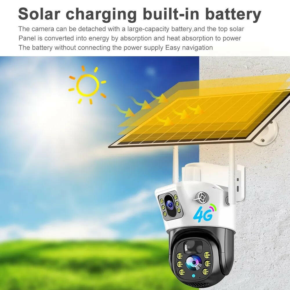 V380PRO  4G Solar Camera 4MP Dual Lens Home Security  Camera With Solar Panel.