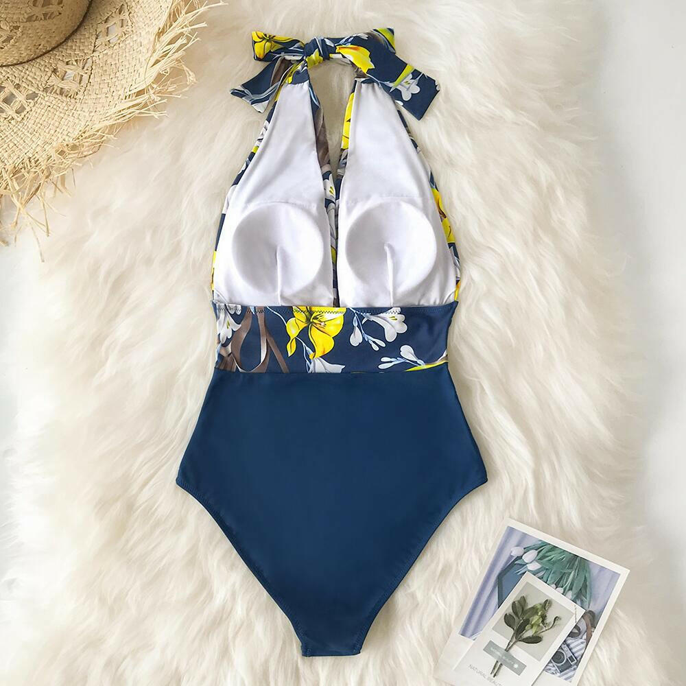 New European and American Sexy Print One Piece Ladies Swimwear.