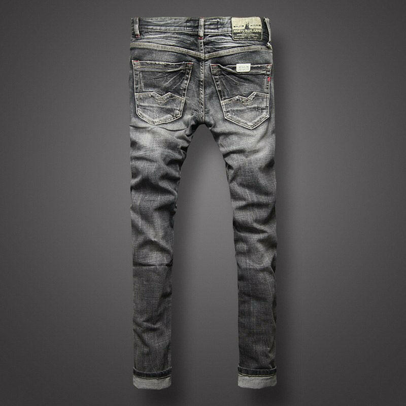 Black Gray Color Denim Mens Jeans High Quality Italian Style Retro Design Slim Fit Ripped Jeans.