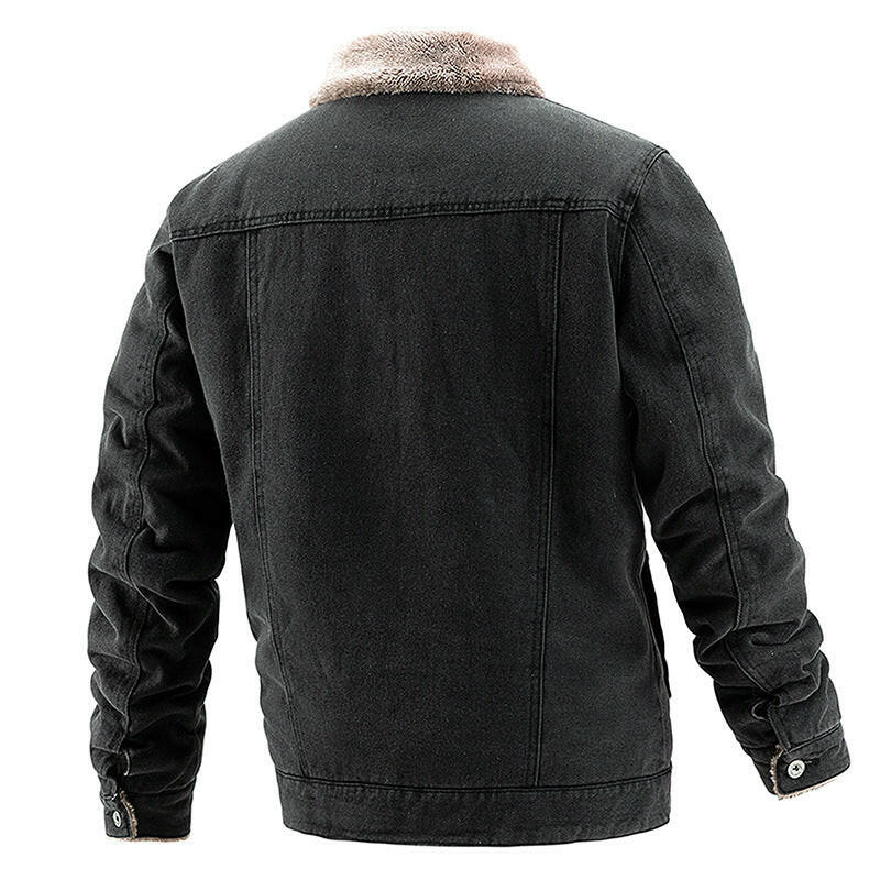 Denim jacket with plush and thick coat for men's casual denim jacket.