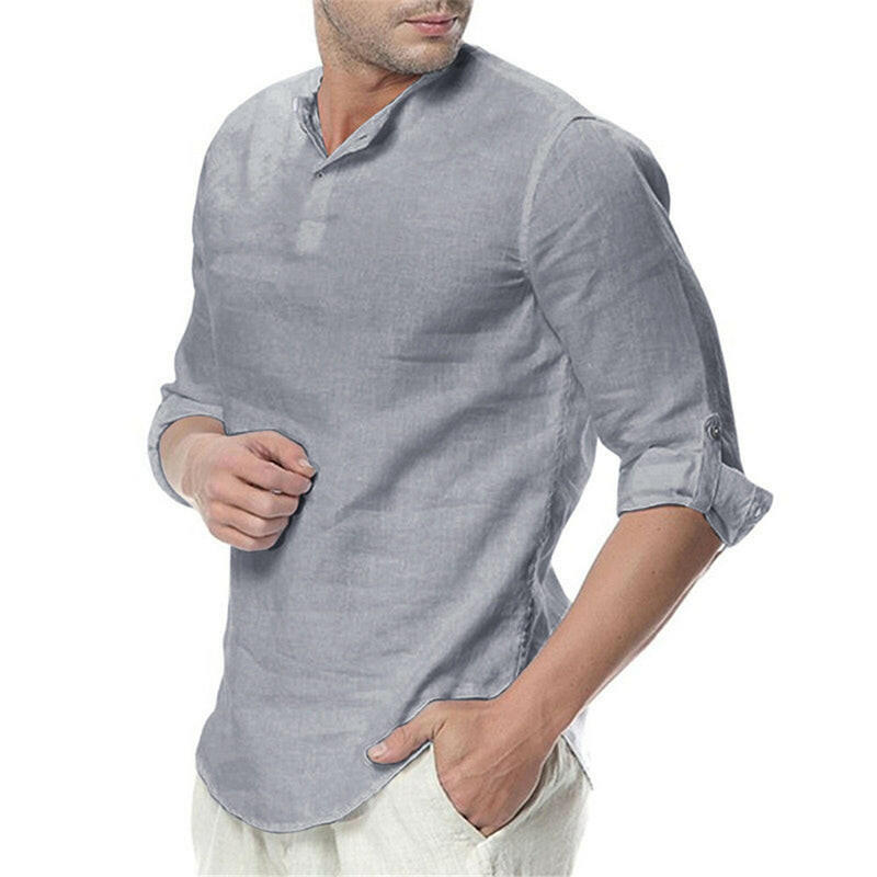 Men’s Summer Long Sleeve Cotton Linen Shirt – Breathable & Casual.