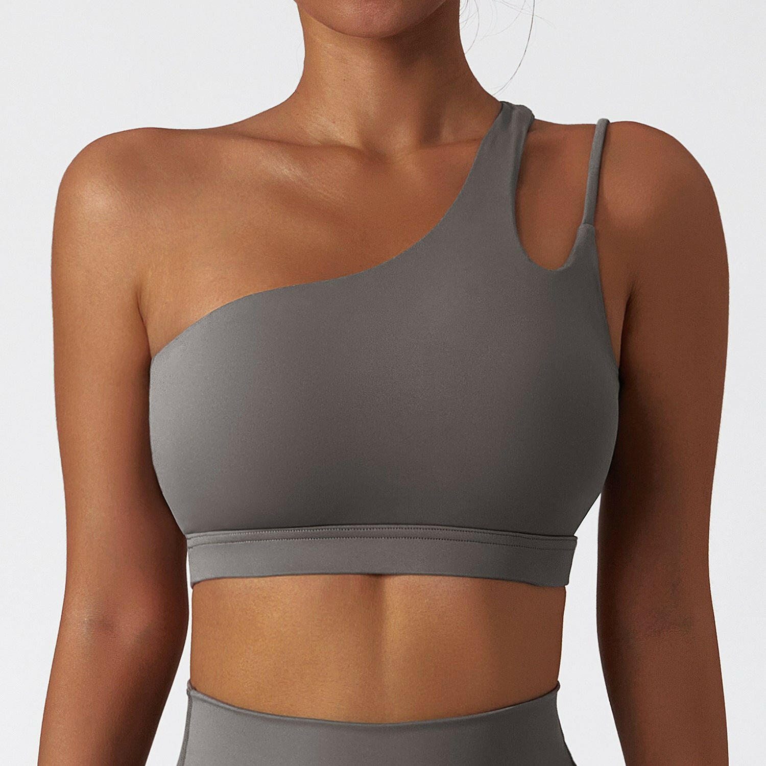 Slant Shoulder Beautiful Back Yoga Bra – Nude Sports Bra.