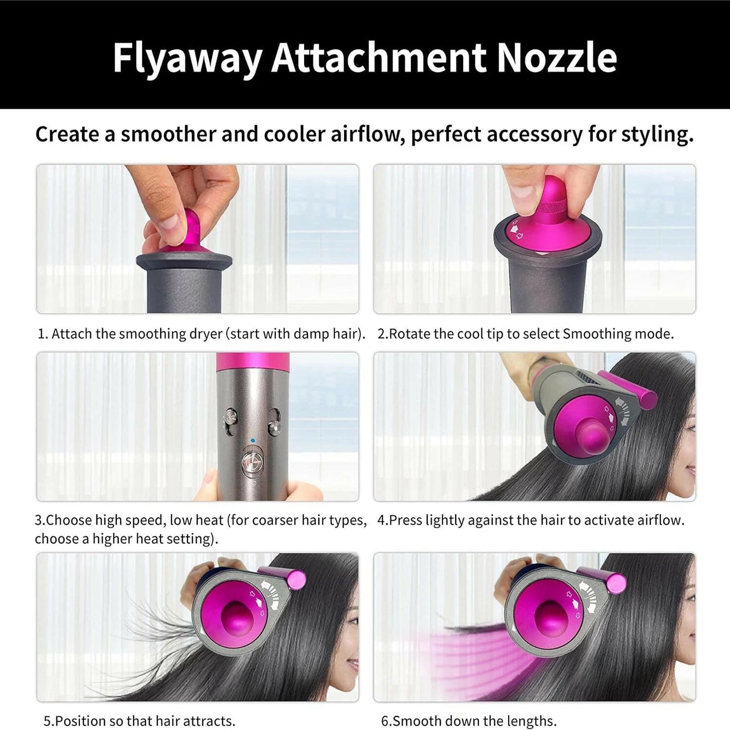 Anti-Flight Flyaway Attachment Nozzle for Dyson Airwrap Smoothing Dryer Accessories for Dyson HS05/01 Straightening Hair Nozzle.