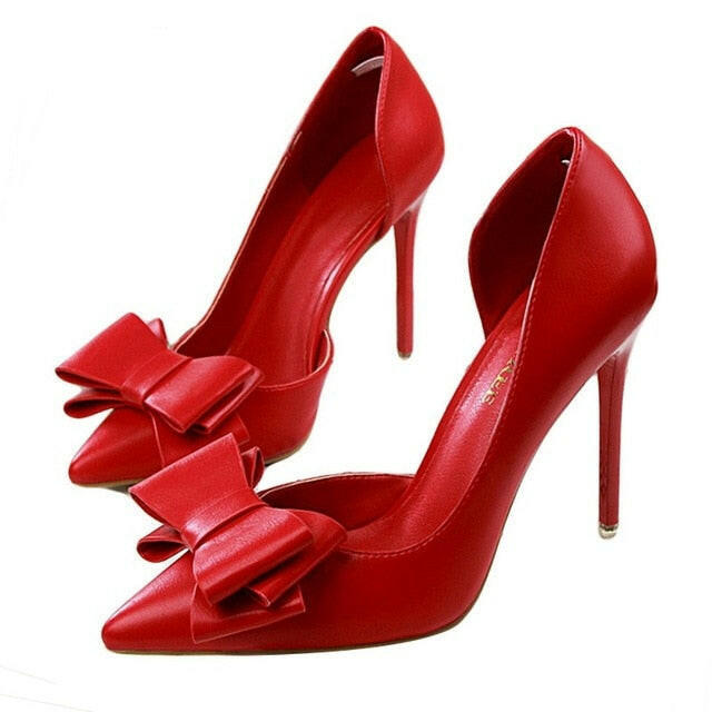 Fashion delicate sweet bowknot high heel shoes side hollow pointed Stiletto Heels Shoes women pumps.