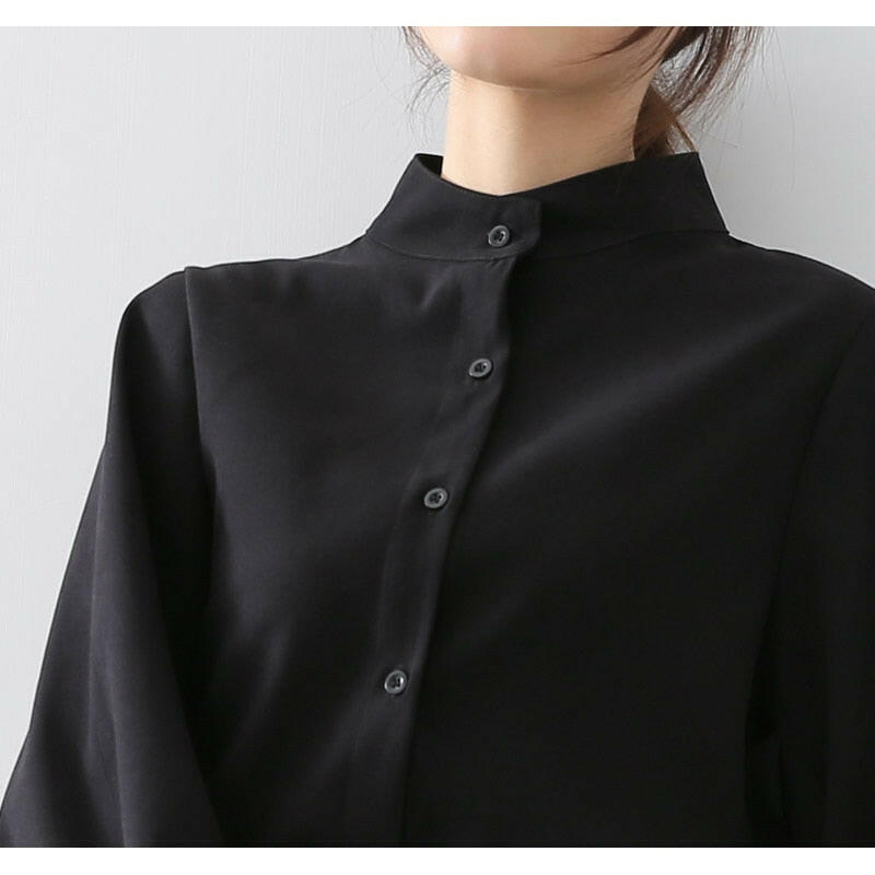 Big Lantern Sleeve Blouse Women Autumn Winter Single Breasted Stand Collar Shirts Office Work Blouse Solid Vintage Blouse Shirts.