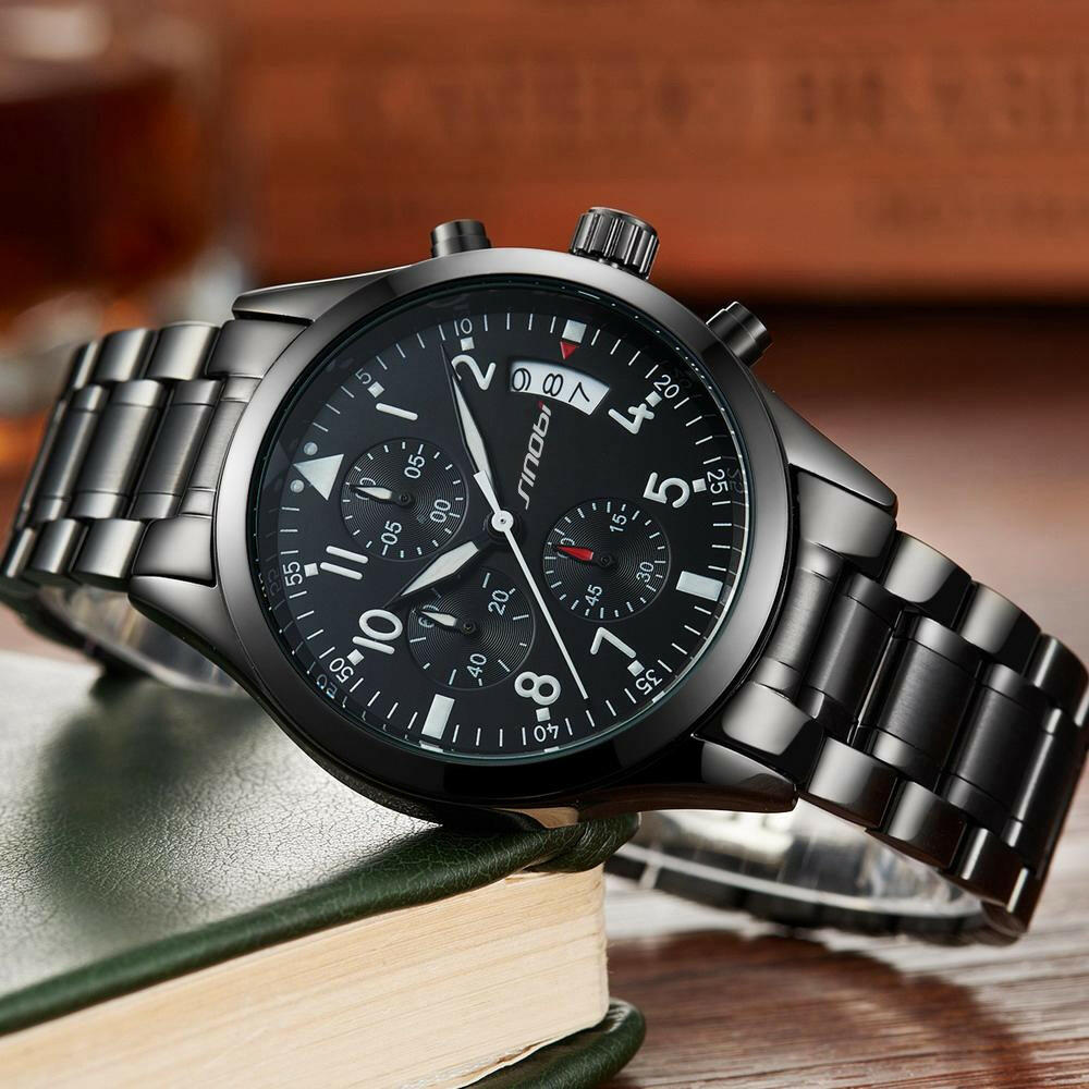 SINOBI Pilot Men's Chronograph Wrist Watch - Waterproof Quartz Clock with Shock Resistance.